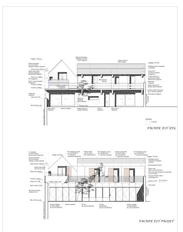 Façade de l'existant et projet